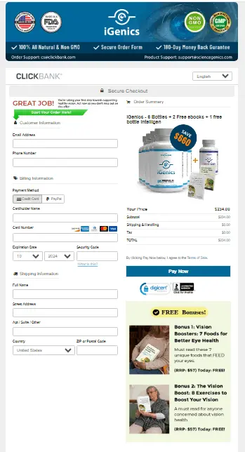 iGenics Official Website Secure Order Page